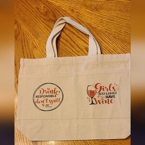 Beige Canvas Tote with Wine Quotes